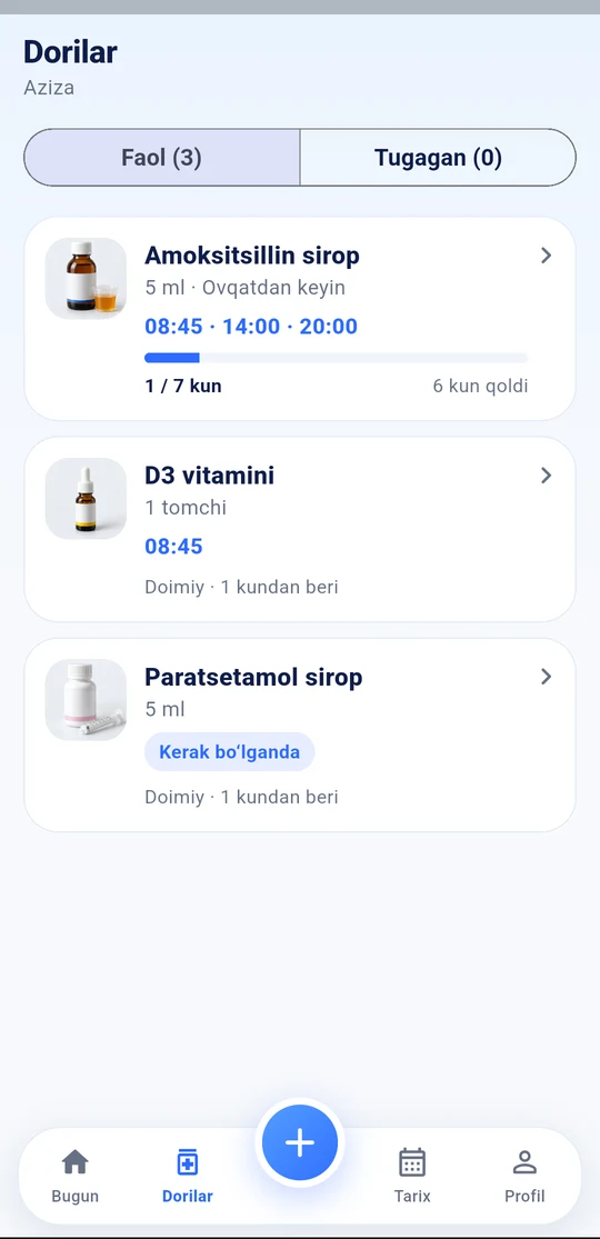 Dorilar ro‘yxati ekrani